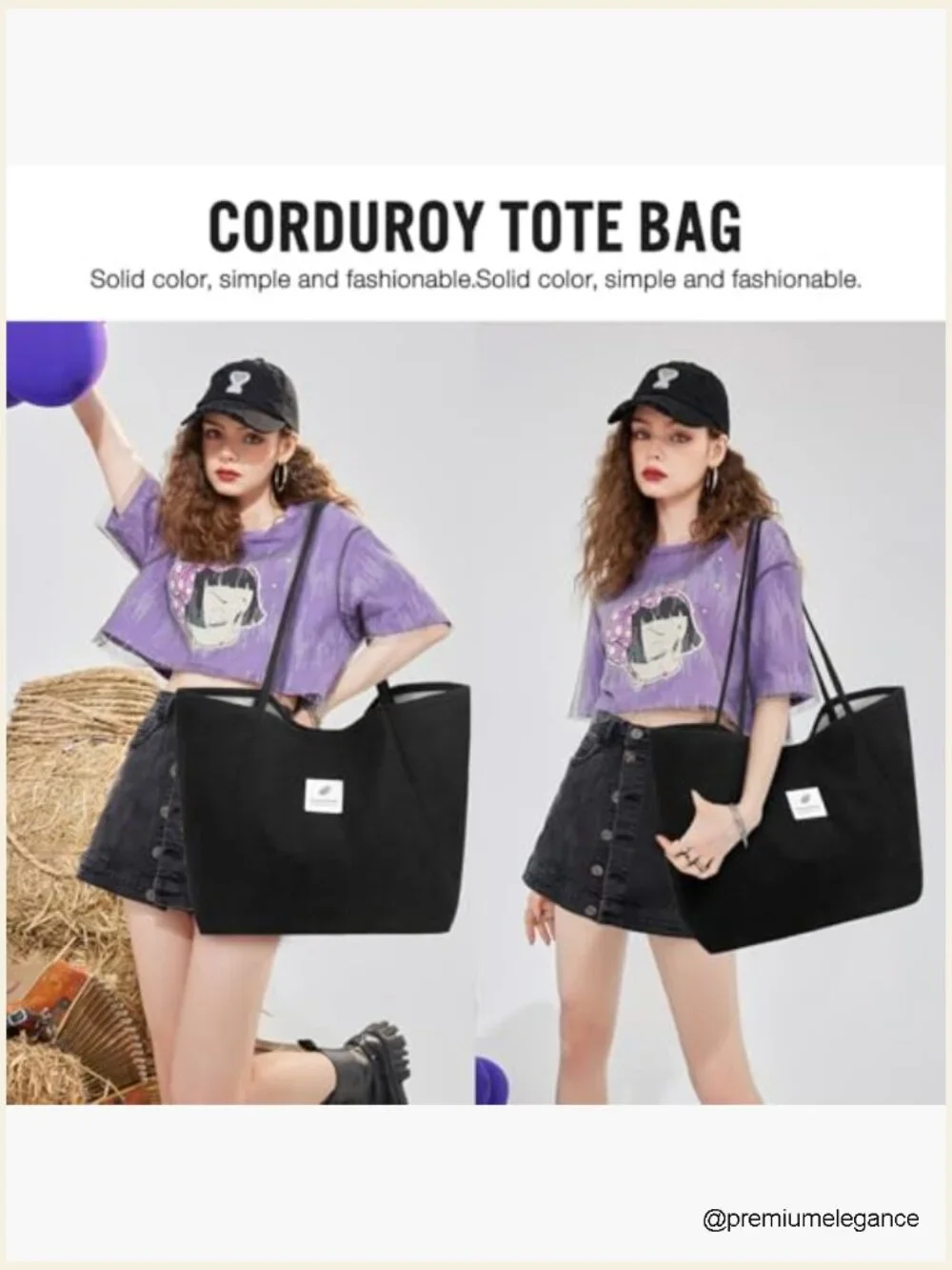 Large Corduroy Tote Bag for Women Travel Work Beach Grocery Shopping Handbag